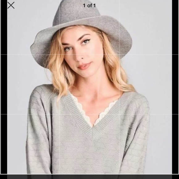 Gray v neck sweater with lace detail - Picture 3 of 3